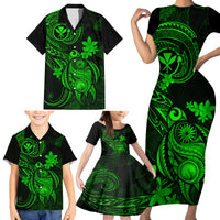 Hawaii Family Matching Short Sleeve Bodycon Dress and Hawaiian Shirt Turtle Mix Polynesian Plumeria Green Version LT14 - Polynesian Pride