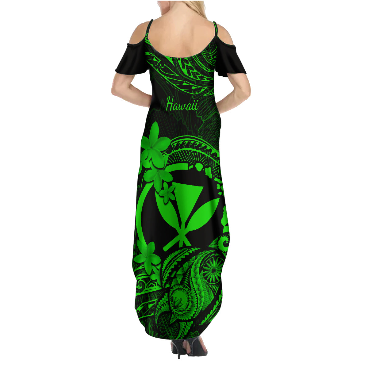 Hawaii Family Matching Summer Maxi Dress and Hawaiian Shirt Turtle Mix Polynesian Plumeria Green Version LT14 - Polynesian Pride