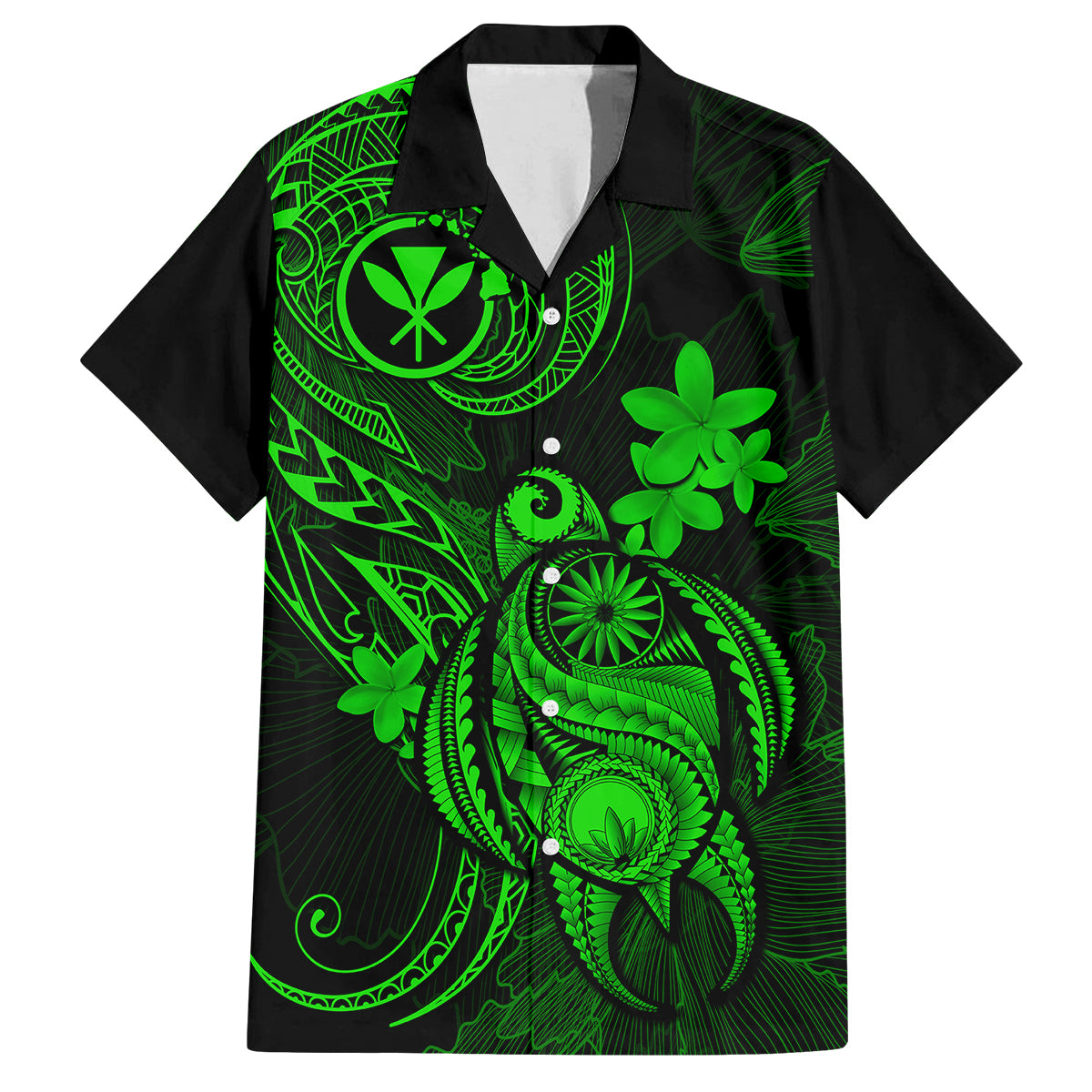 Hawaii Family Matching Summer Maxi Dress and Hawaiian Shirt Turtle Mix Polynesian Plumeria Green Version LT14 Dad's Shirt - Short Sleeve Green - Polynesian Pride