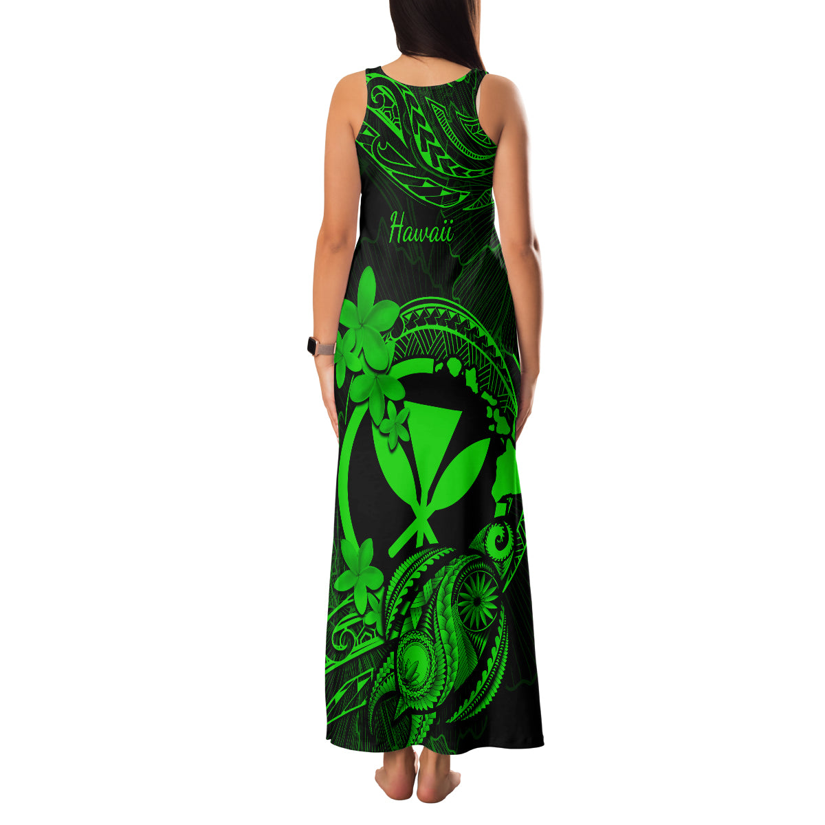 Hawaii Family Matching Tank Maxi Dress and Hawaiian Shirt Turtle Mix Polynesian Plumeria Green Version LT14 - Polynesian Pride