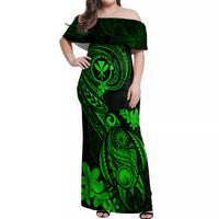 Hawaii Off Shoulder Maxi Dress Turtle Mix Polynesian Plumeria Green Version LT14 Women Green - Polynesian Pride