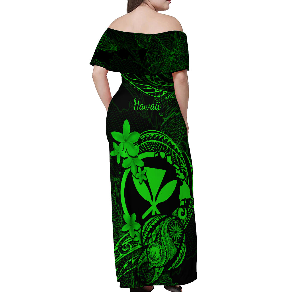 Hawaii Off Shoulder Maxi Dress Turtle Mix Polynesian Plumeria Green Version LT14 - Polynesian Pride