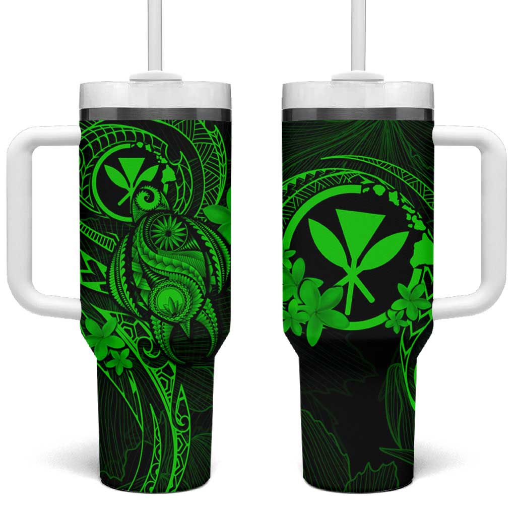 Hawaii Tumbler With Handle Turtle Mix Polynesian Plumeria Green Version LT14 One Size: 40 oz Green - Polynesian Pride