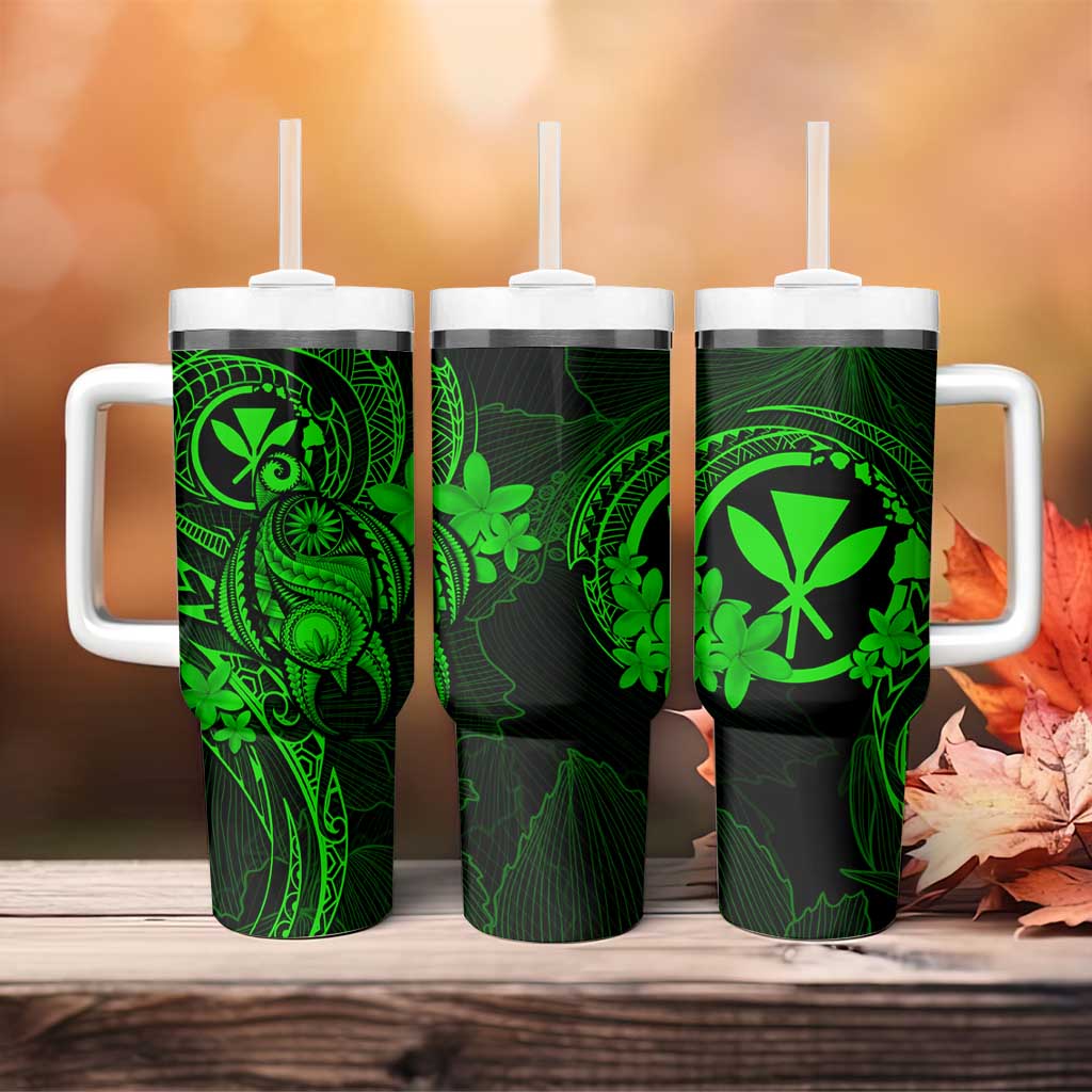 Hawaii Tumbler With Handle Turtle Mix Polynesian Plumeria Green Version LT14 - Polynesian Pride