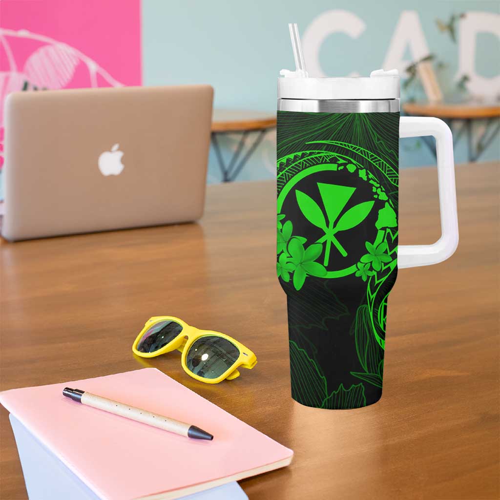 Hawaii Tumbler With Handle Turtle Mix Polynesian Plumeria Green Version LT14 - Polynesian Pride