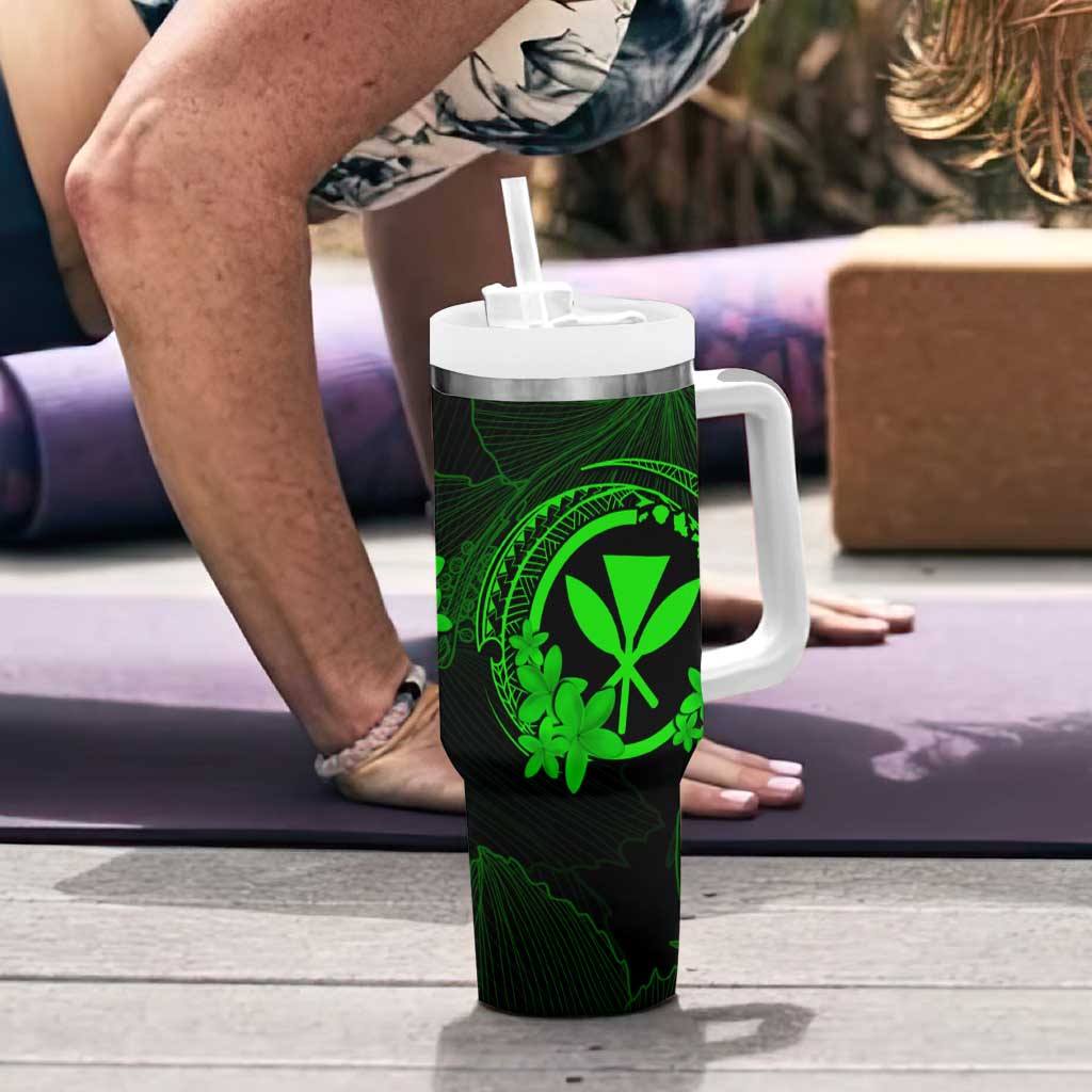 Hawaii Tumbler With Handle Turtle Mix Polynesian Plumeria Green Version LT14 - Polynesian Pride