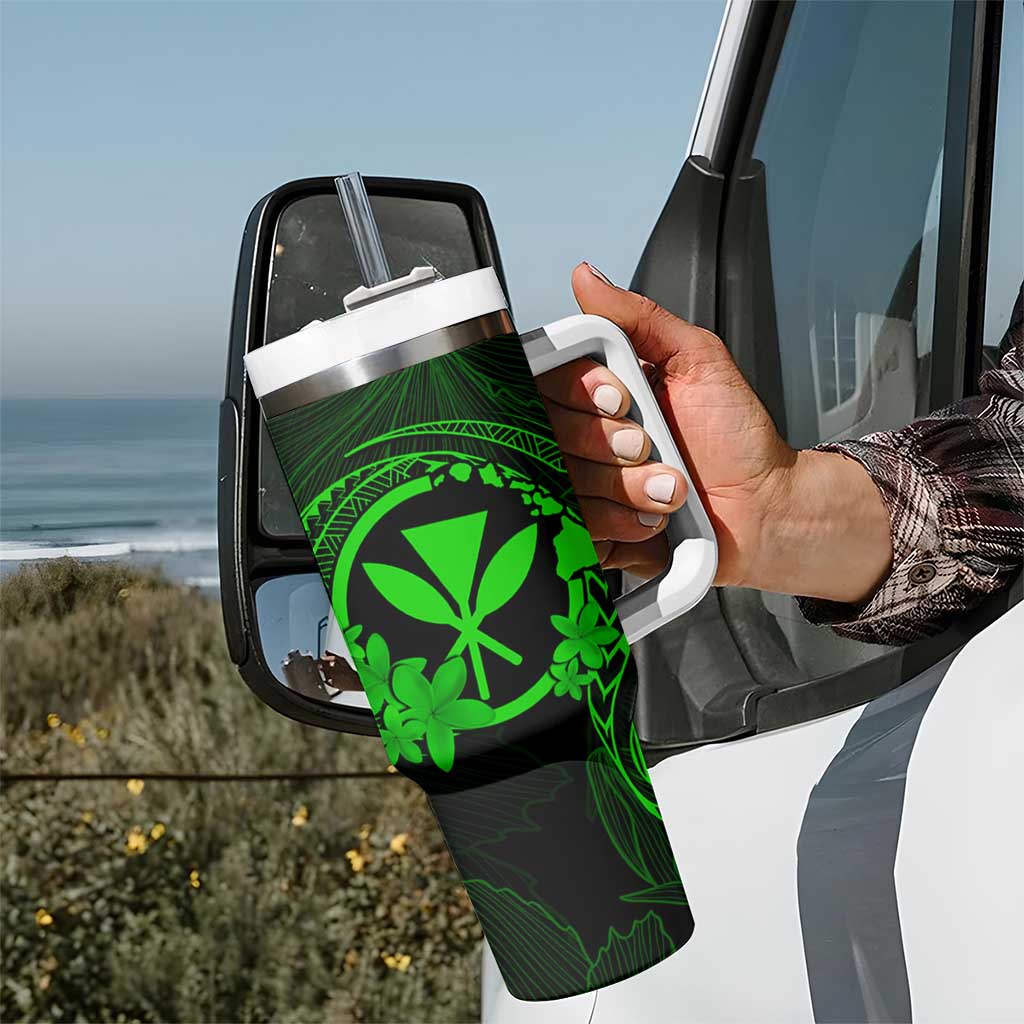 Hawaii Tumbler With Handle Turtle Mix Polynesian Plumeria Green Version LT14 - Polynesian Pride