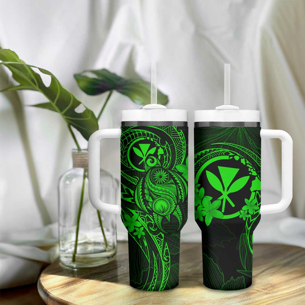 Hawaii Tumbler With Handle Turtle Mix Polynesian Plumeria Green Version LT14 - Polynesian Pride