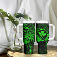 Hawaii Tumbler With Handle Turtle Mix Polynesian Plumeria Green Version LT14 - Polynesian Pride