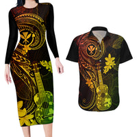 Hawaii Couples Matching Long Sleeve Bodycon Dress and Hawaiian Shirt Ukulele Mix Polynesian Plumeria Reggae Version LT14 Reggae - Polynesian Pride