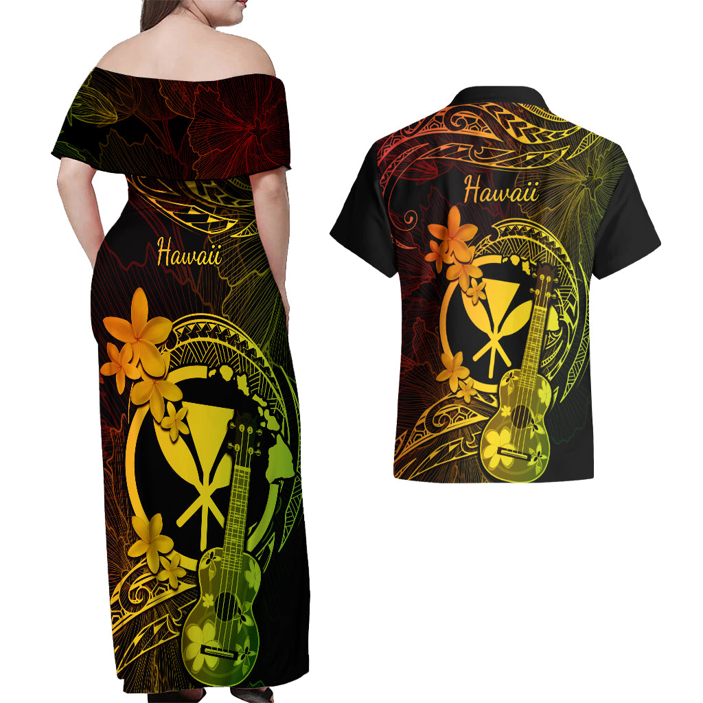 hawaii-couples-matching-off-shoulder-maxi-dress-and-hawaiian-shirt-ukulele-mix-polynesian-plumeria-reggae-version
