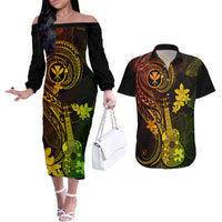 Hawaii Couples Matching Off The Shoulder Long Sleeve Dress and Hawaiian Shirt Ukulele Mix Polynesian Plumeria Reggae Version LT14 Reggae - Polynesian Pride