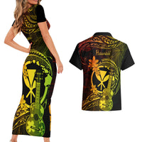 Hawaii Couples Matching Short Sleeve Bodycon Dress and Hawaiian Shirt Ukulele Mix Polynesian Plumeria Reggae Version LT14 - Polynesian Pride