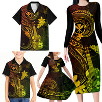 Hawaii Family Matching Long Sleeve Bodycon Dress and Hawaiian Shirt Ukulele Mix Polynesian Plumeria Reggae Version LT14 - Polynesian Pride