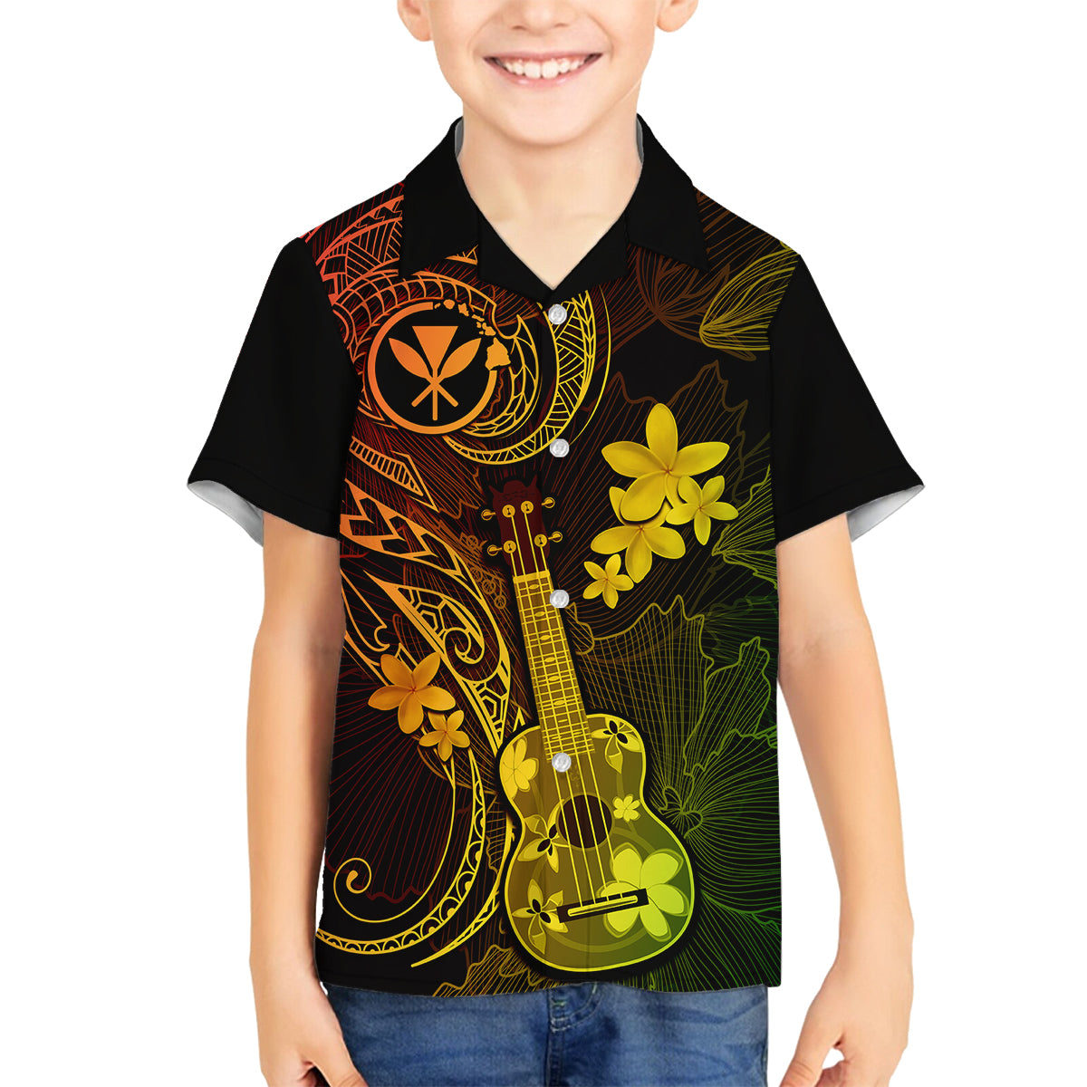 Hawaii Family Matching Long Sleeve Bodycon Dress and Hawaiian Shirt Ukulele Mix Polynesian Plumeria Reggae Version LT14 Son's Shirt Reggae - Polynesian Pride