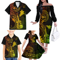 Hawaii Family Matching Off Shoulder Long Sleeve Dress and Hawaiian Shirt Ukulele Mix Polynesian Plumeria Reggae Version LT14 - Polynesian Pride