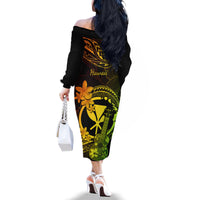 Hawaii Family Matching Off Shoulder Long Sleeve Dress and Hawaiian Shirt Ukulele Mix Polynesian Plumeria Reggae Version LT14 - Polynesian Pride