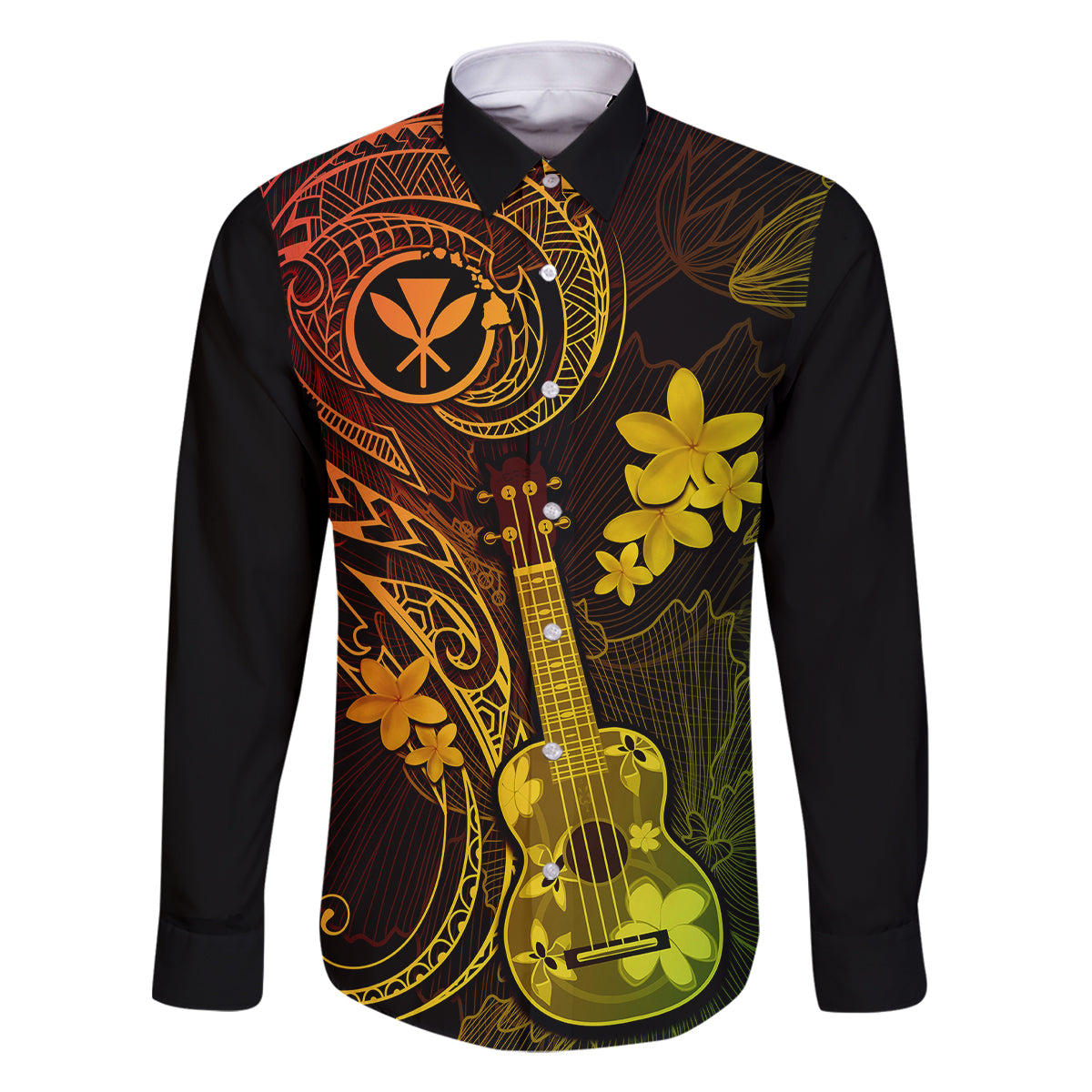 Hawaii Family Matching Off Shoulder Short Dress and Hawaiian Shirt Ukulele Mix Polynesian Plumeria Reggae Version LT14 Dad's Shirt - Long Sleeve Reggae - Polynesian Pride