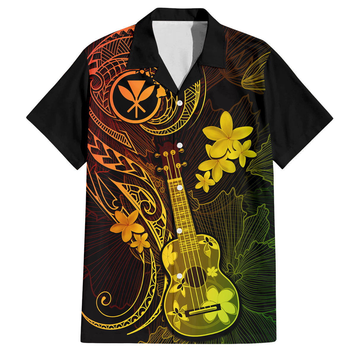 Hawaii Family Matching Summer Maxi Dress and Hawaiian Shirt Ukulele Mix Polynesian Plumeria Reggae Version LT14 Dad's Shirt - Short Sleeve Reggae - Polynesian Pride