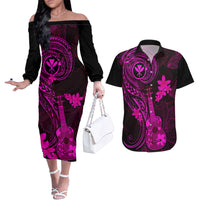Hawaii Couples Matching Off The Shoulder Long Sleeve Dress and Hawaiian Shirt Ukulele Mix Polynesian Plumeria Pink Version LT14 Pink - Polynesian Pride
