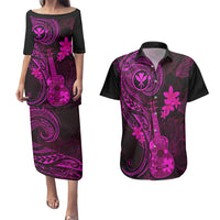 Hawaii Couples Matching Puletasi Dress and Hawaiian Shirt Ukulele Mix Polynesian Plumeria Pink Version LT14 Pink - Polynesian Pride