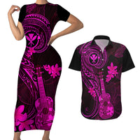 Hawaii Couples Matching Short Sleeve Bodycon Dress and Hawaiian Shirt Ukulele Mix Polynesian Plumeria Pink Version LT14 Pink - Polynesian Pride