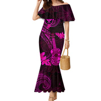 Hawaii Family Matching Mermaid Dress and Hawaiian Shirt Ukulele Mix Polynesian Plumeria Pink Version LT14 Mom's Dress Pink - Polynesian Pride