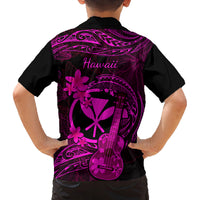 Hawaii Family Matching Short Sleeve Bodycon Dress and Hawaiian Shirt Ukulele Mix Polynesian Plumeria Pink Version LT14 - Polynesian Pride