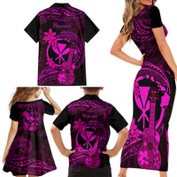 Hawaii Family Matching Short Sleeve Bodycon Dress and Hawaiian Shirt Ukulele Mix Polynesian Plumeria Pink Version LT14 - Polynesian Pride