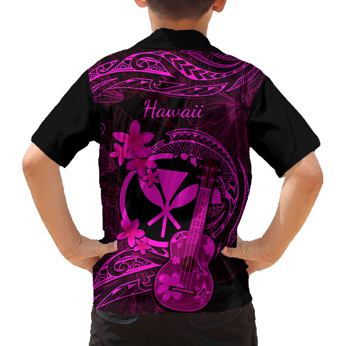 Hawaii Family Matching Summer Maxi Dress and Hawaiian Shirt Ukulele Mix Polynesian Plumeria Pink Version LT14 - Polynesian Pride