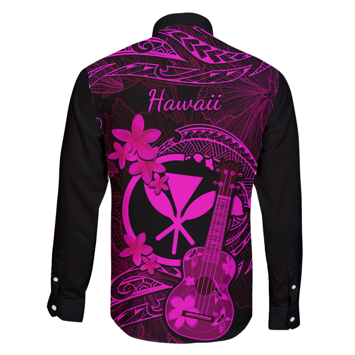 Hawaii Family Matching Tank Maxi Dress and Hawaiian Shirt Ukulele Mix Polynesian Plumeria Pink Version LT14 - Polynesian Pride