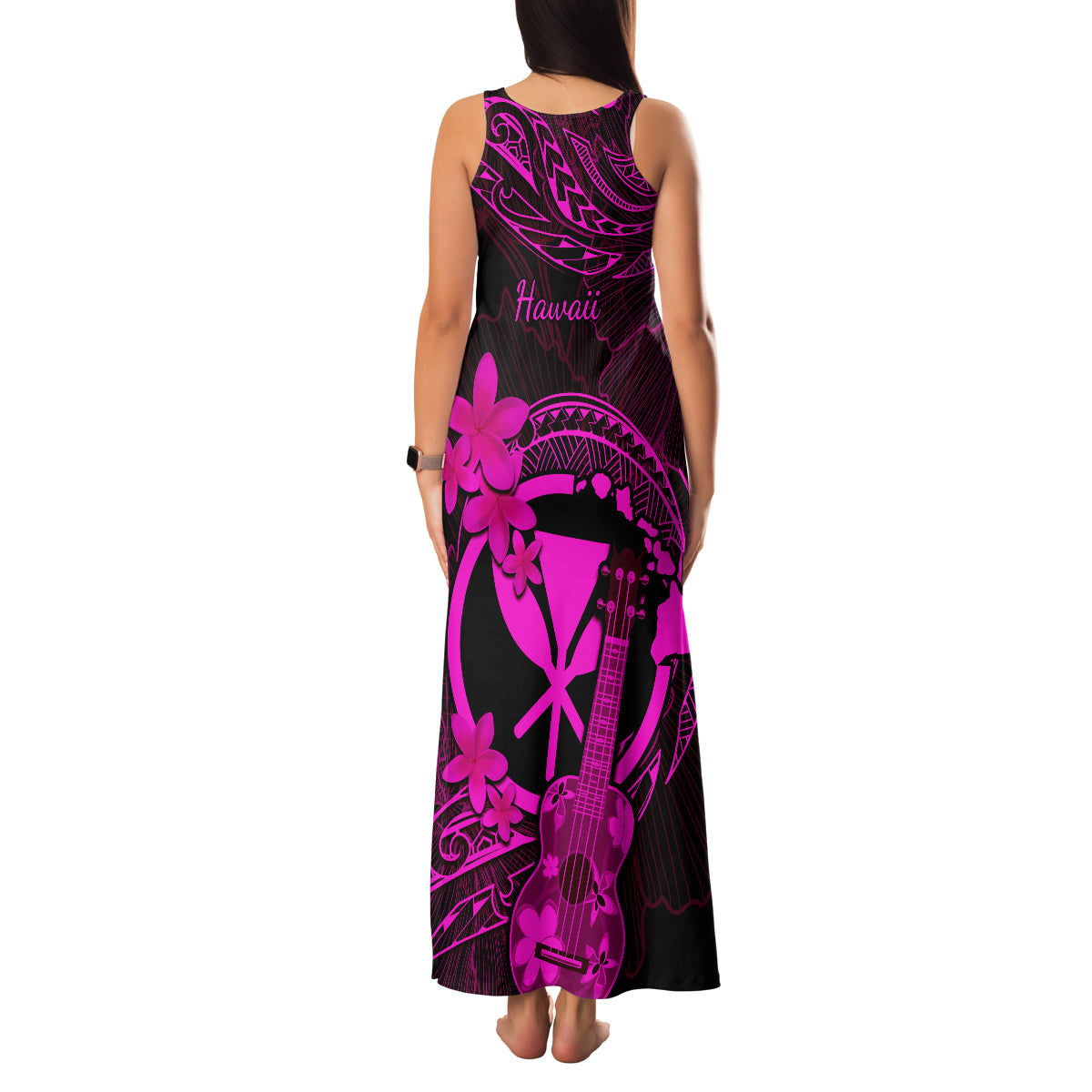 Hawaii Family Matching Tank Maxi Dress and Hawaiian Shirt Ukulele Mix Polynesian Plumeria Pink Version LT14 - Polynesian Pride