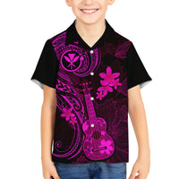 Hawaii Family Matching Tank Maxi Dress and Hawaiian Shirt Ukulele Mix Polynesian Plumeria Pink Version LT14 Son's Shirt Pink - Polynesian Pride