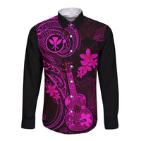 Hawaii Long Sleeve Button Shirt Ukulele Mix Polynesian Plumeria Pink Version LT14 Unisex Pink - Polynesian Pride