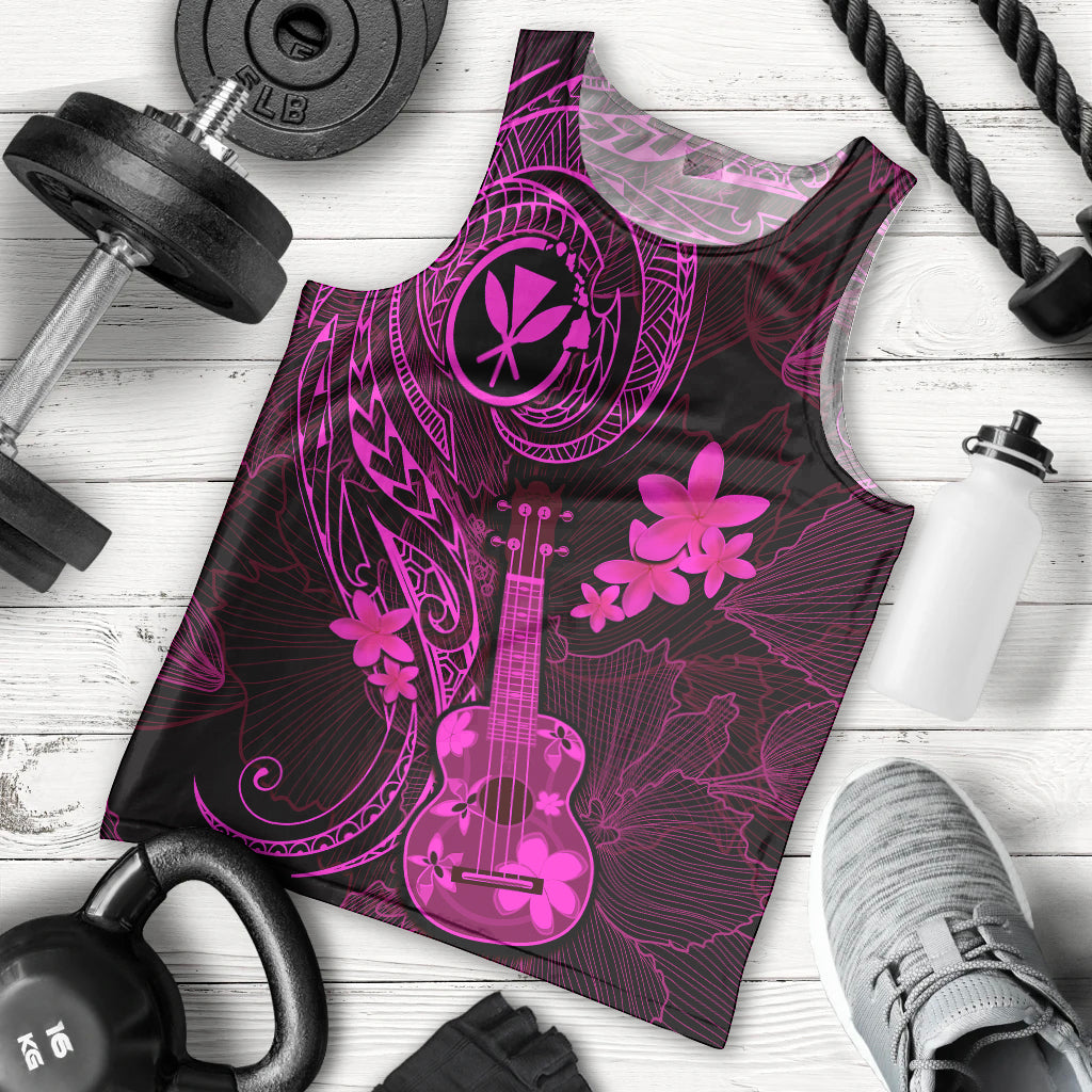Hawaii Men Tank Top Ukulele Mix Polynesian Plumeria Pink Version LT14 Pink - Polynesian Pride