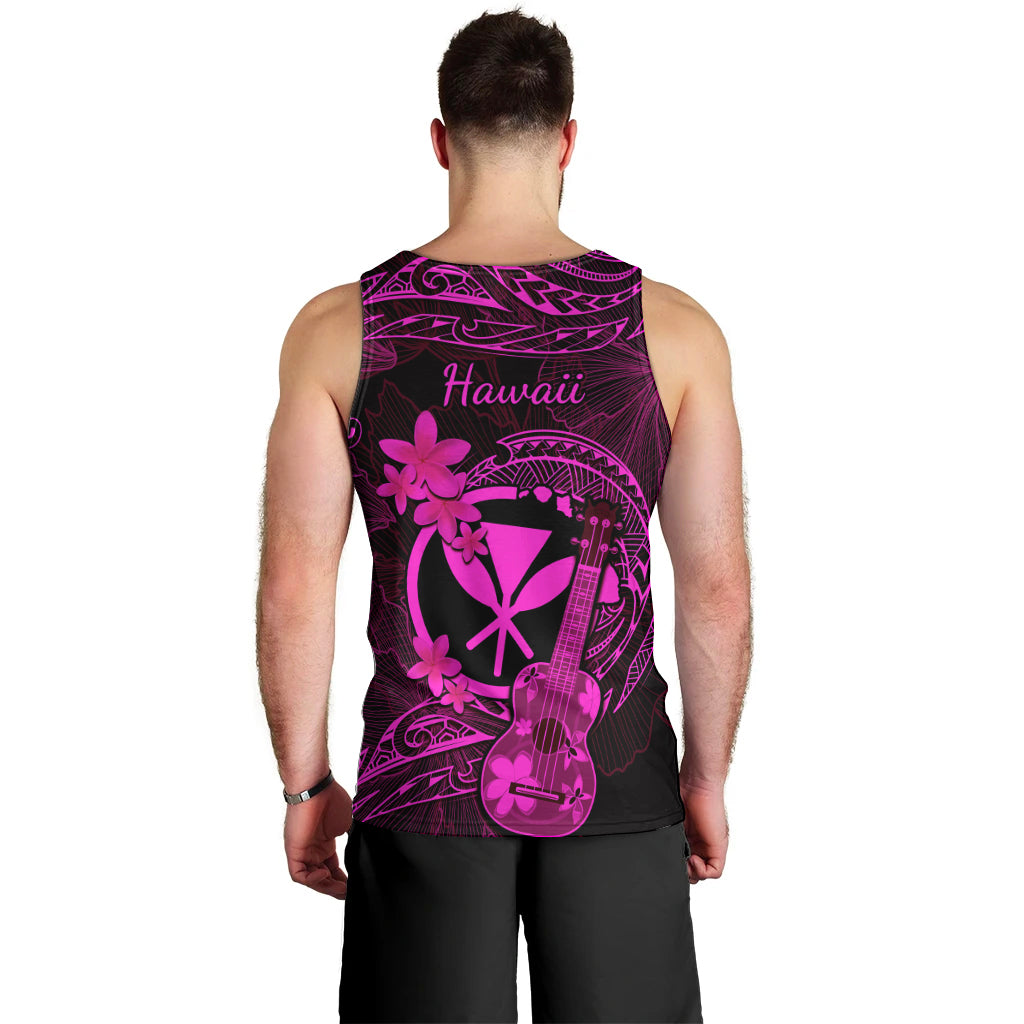 Hawaii Men Tank Top Ukulele Mix Polynesian Plumeria Pink Version LT14 - Polynesian Pride