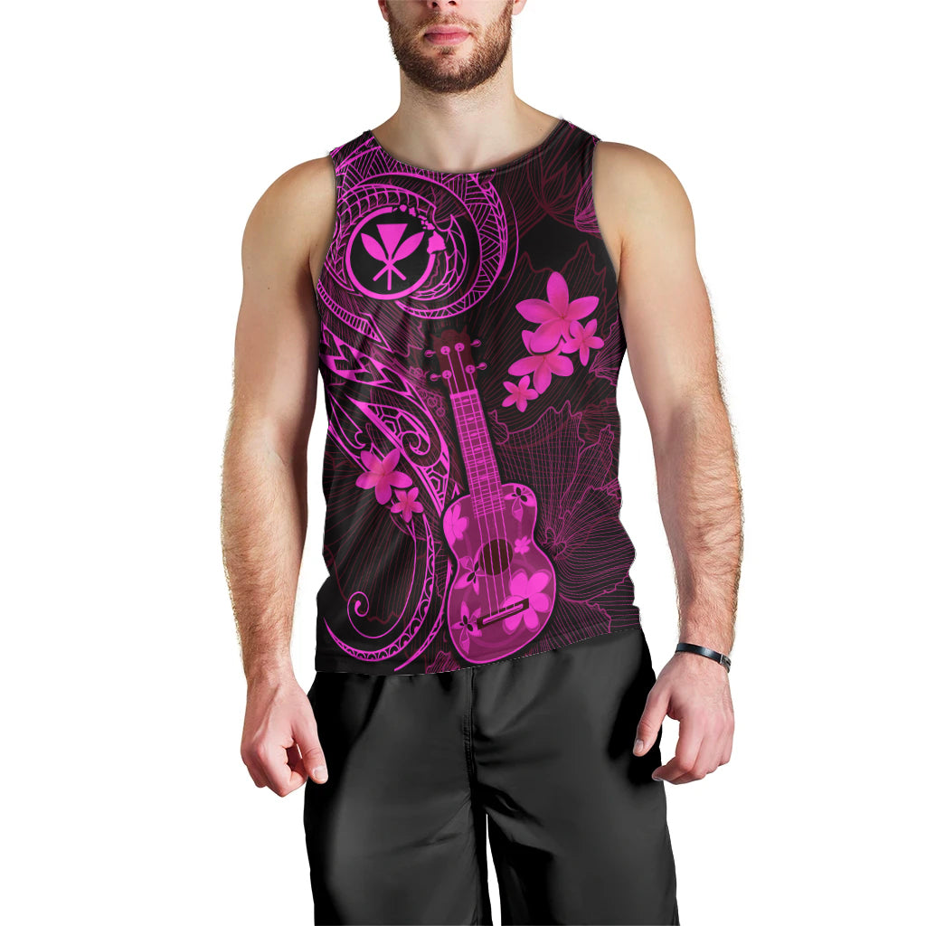 Hawaii Men Tank Top Ukulele Mix Polynesian Plumeria Pink Version LT14 - Polynesian Pride