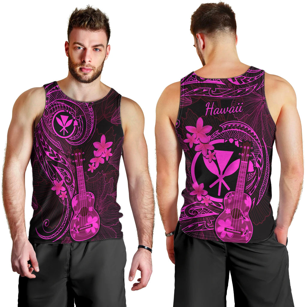 Hawaii Men Tank Top Ukulele Mix Polynesian Plumeria Pink Version LT14 - Polynesian Pride