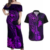 Hawaii Couples Matching Off Shoulder Maxi Dress and Hawaiian Shirt Ukulele Mix Polynesian Plumeria Purple Version LT14 Purple - Polynesian Pride