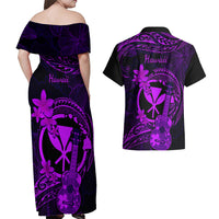 Hawaii Couples Matching Off Shoulder Maxi Dress and Hawaiian Shirt Ukulele Mix Polynesian Plumeria Purple Version LT14 - Polynesian Pride