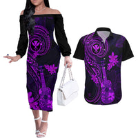 Hawaii Couples Matching Off The Shoulder Long Sleeve Dress and Hawaiian Shirt Ukulele Mix Polynesian Plumeria Purple Version LT14 Purple - Polynesian Pride