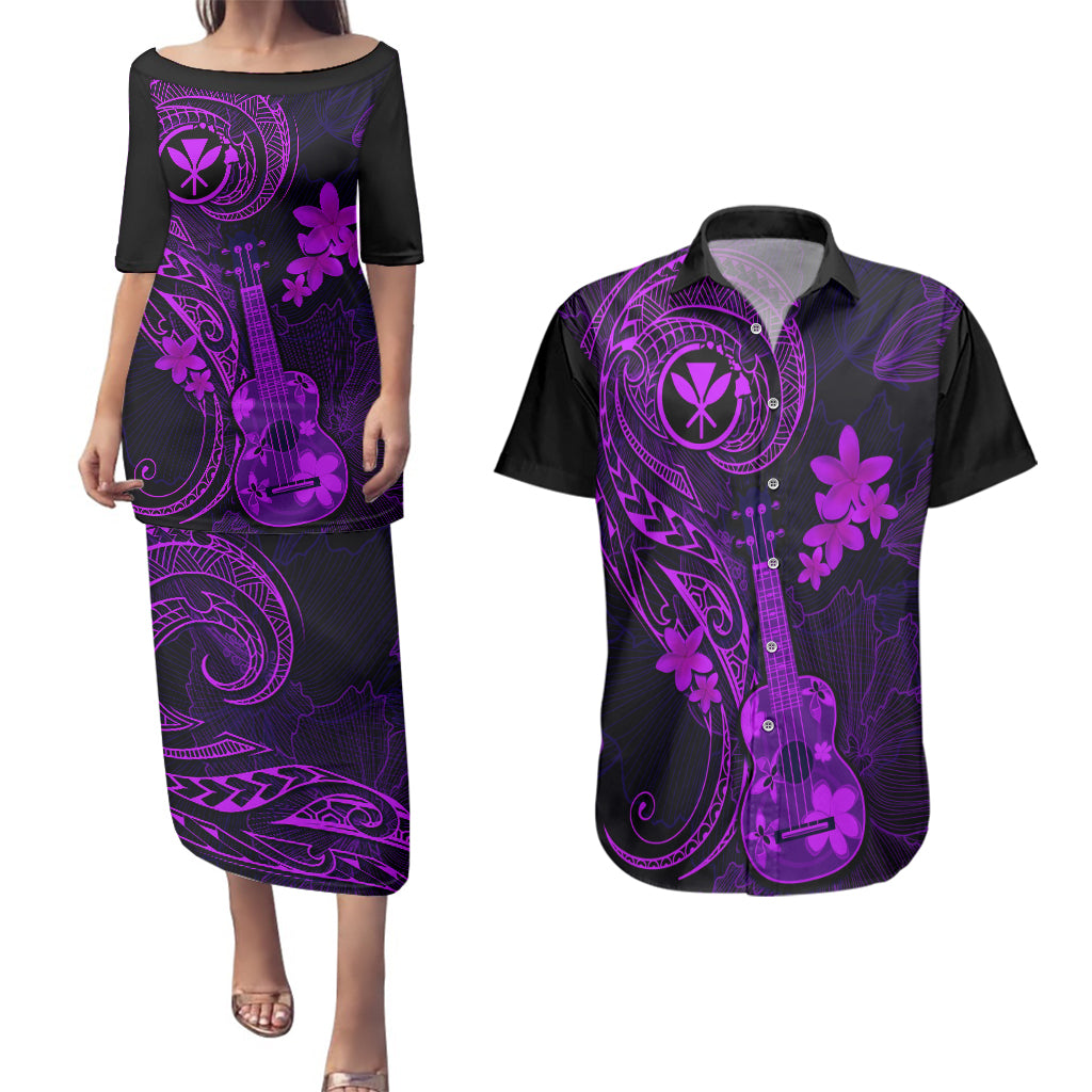 Hawaii Couples Matching Puletasi Dress and Hawaiian Shirt Ukulele Mix Polynesian Plumeria Purple Version LT14 Purple - Polynesian Pride