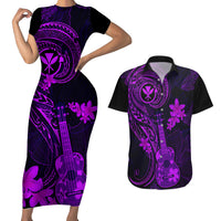 Hawaii Couples Matching Short Sleeve Bodycon Dress and Hawaiian Shirt Ukulele Mix Polynesian Plumeria Purple Version LT14 Purple - Polynesian Pride