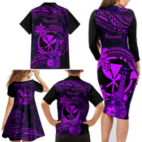 Hawaii Family Matching Long Sleeve Bodycon Dress and Hawaiian Shirt Ukulele Mix Polynesian Plumeria Purple Version LT14 - Polynesian Pride