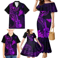 Hawaii Family Matching Mermaid Dress and Hawaiian Shirt Ukulele Mix Polynesian Plumeria Purple Version LT14 - Polynesian Pride