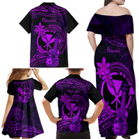 Hawaii Family Matching Off Shoulder Long Sleeve Dress and Hawaiian Shirt Ukulele Mix Polynesian Plumeria Purple Version LT14 - Polynesian Pride