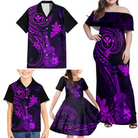 Hawaii Family Matching Off Shoulder Maxi Dress and Hawaiian Shirt Ukulele Mix Polynesian Plumeria Purple Version LT14 - Polynesian Pride