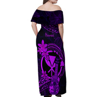 Hawaii Family Matching Off Shoulder Maxi Dress and Hawaiian Shirt Ukulele Mix Polynesian Plumeria Purple Version LT14 - Polynesian Pride