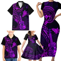 Hawaii Family Matching Short Sleeve Bodycon Dress and Hawaiian Shirt Ukulele Mix Polynesian Plumeria Purple Version LT14 - Polynesian Pride