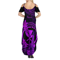 Hawaii Family Matching Summer Maxi Dress and Hawaiian Shirt Ukulele Mix Polynesian Plumeria Purple Version LT14 - Polynesian Pride